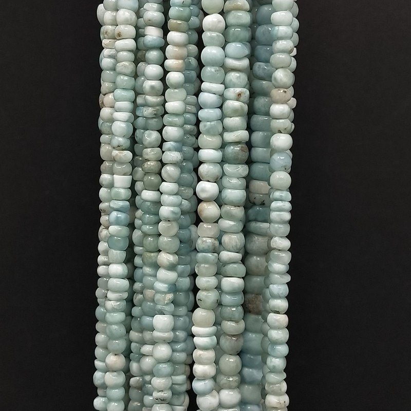 Larimar Grezzo Naturale in Perline Forma Rondelle Liscio a Mano Foro Passante 04-06mm
