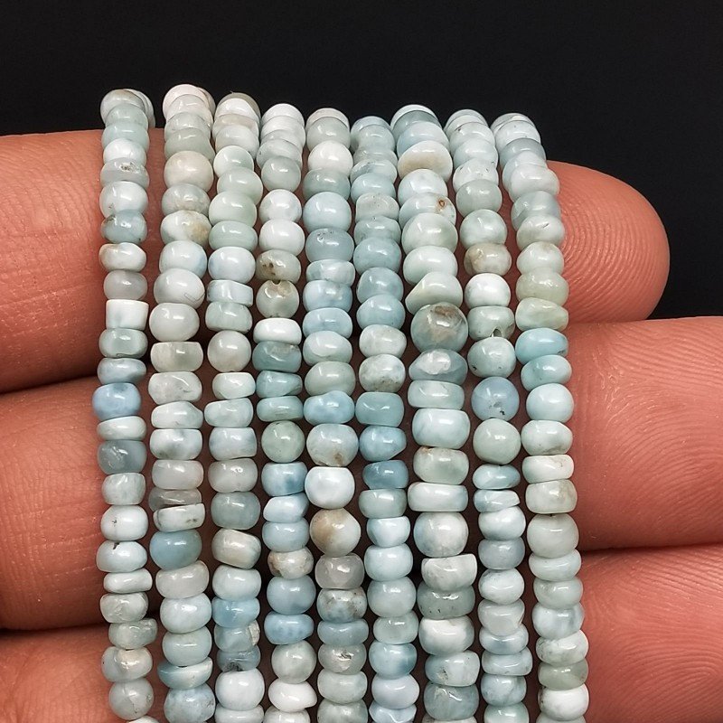 Larimar Grezzo Naturale in Perline Forma Rondelle Liscio a Mano Foro Passante 04-06mm