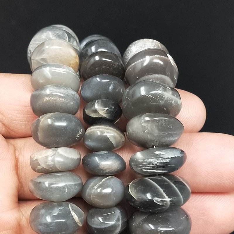 Pietra Di Luna Grigia Naturale in Perline Forma Rondelle Liscio a Mano Foro Passante 10-12mm
