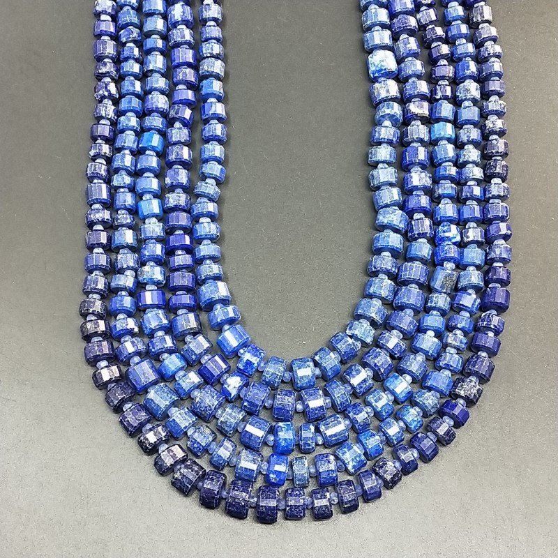 Lapis Lazuli (AA) Rondelle Cilindro Taglio Laser A Mano Grade 06mm-14mm