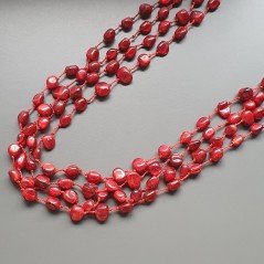 Collana girocollo madreperla rossa a 4 fili sassi lisci annodato