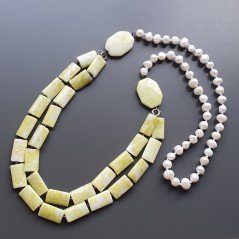 Collane giada limone rettang annodato 12x20 mm con perle di fiume acqua dolce