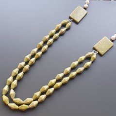 Collane giada oliva rombo sfac 10x16 mm annodato con perle di fiume acqua dolce