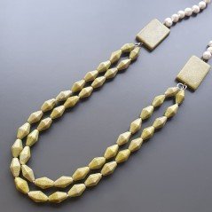 Collane giada oliva rombo sfac 10x16 mm annodato con perle di fiume acqua dolce