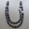 Collane agata nera ovale liscio 13x18 mm annodato con perle di fiume acqua dolce