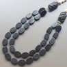 Collane agata nera ovale liscio 13x18 mm annodato con perle di fiume acqua dolce