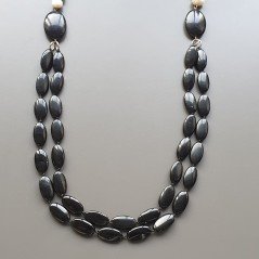 Collane agata nera ovale liscio 13x17 mm annodato con perle di fiume acqua dolce