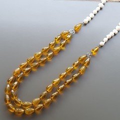 Collane cristallo ambrato gocce sfac annodato 10x14 mm con perle di fiume acqua dolce