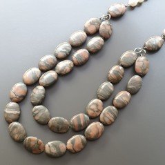 Collane diaspro picasso ovale liscio 15x20 mm annodato con perle di fiume acqua dolce