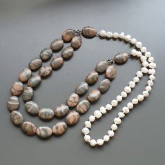 Collane diaspro picasso ovale liscio 15x20 mm annodato con perle di fiume acqua dolce