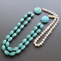 Collane pasta di turchese twist annodato 10x18 mm con perle di fiume acqua dolce