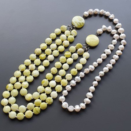 Collane giada limone moneta liscio 10 mm annodato con perle di fiume acqua dolce