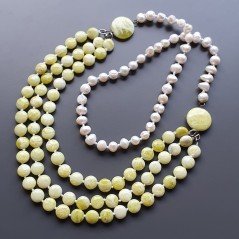 Collane giada limone moneta liscio 10 mm annodato con perle di fiume acqua dolce