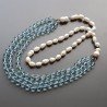 Collane cristallo acquamarina sfac tondo 8 mm annodato con perle di fiume acqua dolce