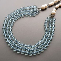 Collane cristallo acquamarina sfac tondo 8 mm annodato con perle di fiume acqua dolce