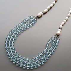 Collane cristallo acquamarina sfac tondo 8 mm annodato con perle di fiume acqua dolce