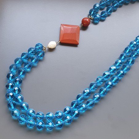 Collane cristallo blu sferico sfac 12 mm annodato con centrale misto