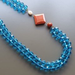 Collane cristallo blu sferico sfac 12 mm annodato con centrale misto