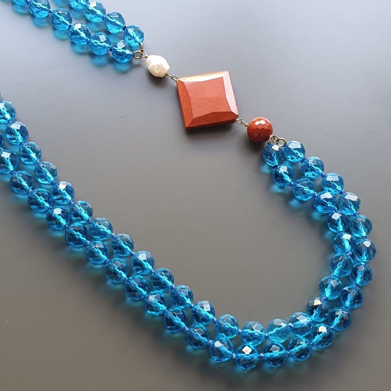 Collane cristallo blu sferico sfac 12 mm annodato con centrale misto