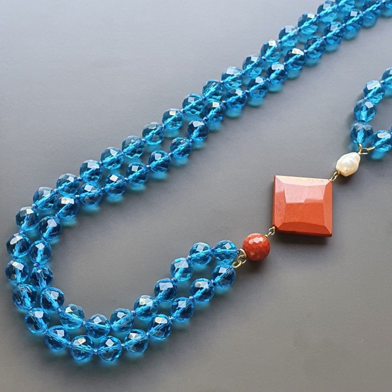 Collane cristallo blu sferico sfac 12 mm annodato con centrale misto