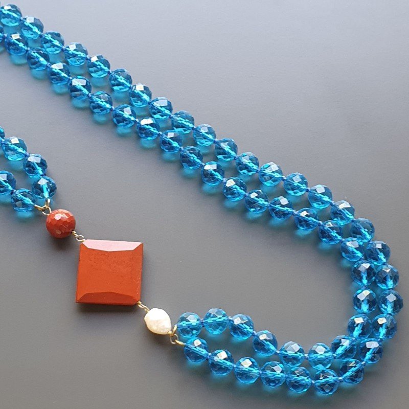Collane cristallo blu sferico sfac 12 mm annodato con centrale misto