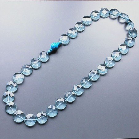 Collana cristallo acquamarina moneta sfac 25 mm e pietre dure miste annodato