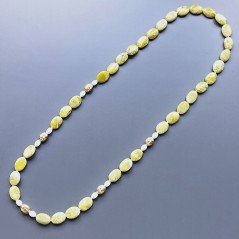 Collana giada limone ovale piatto liscia 12x16mm con pietre miste e argento indiano dorato annodato