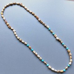 Collana pietra paesina sassi liscio e pietre dure miste e argento indiano annodato