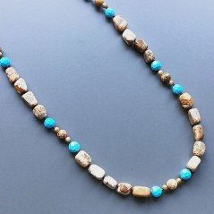 Collana pietra paesina sassi liscio e pietre dure miste e argento indiano annodato