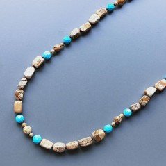 Collana pietra paesina sassi liscio e pietre dure miste e argento indiano annodato