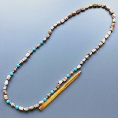 Collana pietra paesina sassi liscio e pietre dure miste e argento indiano annodato