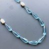 Collana cristallo acquamarina gocce sfac 10x29 mm con perle di fiume annodato e centrale a rosario