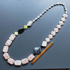 Collana diaspro picasso rosa e nero mix ovale liscio con diaspro rosa multiforme e centrali pietre miste annodato