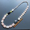 Collana diaspro picasso rosa e nero mix ovale liscio con diaspro rosa multiforme e centrali pietre miste annodato