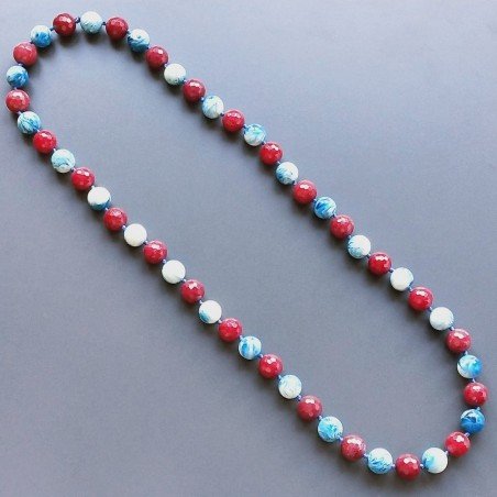Collana radice di rubino sferica sfac con resina ambra blu sferico liscio 14 mm annodato