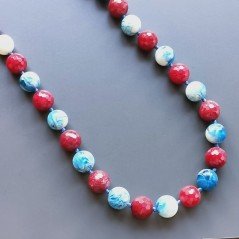 Collana radice di rubino sferica sfac con resina ambra blu sferico liscio 14 mm annodato