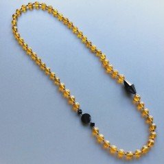 Collana cristallo ambra sferico sfac 10-12 mm con centrale pietr dure miste annodato