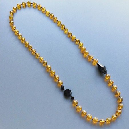 Collana cristallo ambra sferico sfac 10-12 mm con centrale pietr dure miste annodato