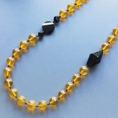 Collana cristallo ambra sferico sfac 10-12 mm con centrale pietr dure miste annodato