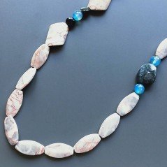 Collana diaspro picasso rosso ovale piatto liscio 13x28 mm e pietre dure miste annodato