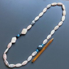 Collana diaspro picasso rosso ovale piatto liscio 13x28 mm e pietre dure miste annodato