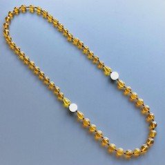 Collana cristallo ambra sferico sfac 10-12 mm con centrale pietr dure miste annodato