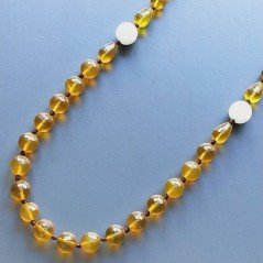 Collana cristallo ambra sferico sfac 10-12 mm con centrale pietr dure miste annodato