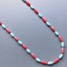 Collana pasta di turchese ovale liscio 6x12 e corallo di bamboo gocce liscio 5x14 mm annodato