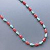 Collana pasta di turchese gocce liscio 7x13 mm e corallo bamboo gocce liscio 5x12 mm annodato