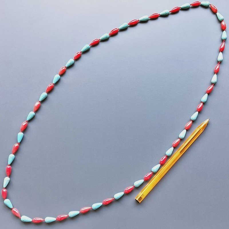 Collana pasta di turchese gocce liscio 7x13 mm e corallo bamboo gocce liscio 5x12 mm annodato Collana pasta di turchese gocce liscio 7x13 mm e corallo bamboo gocce liscio 5x12 mm annodato