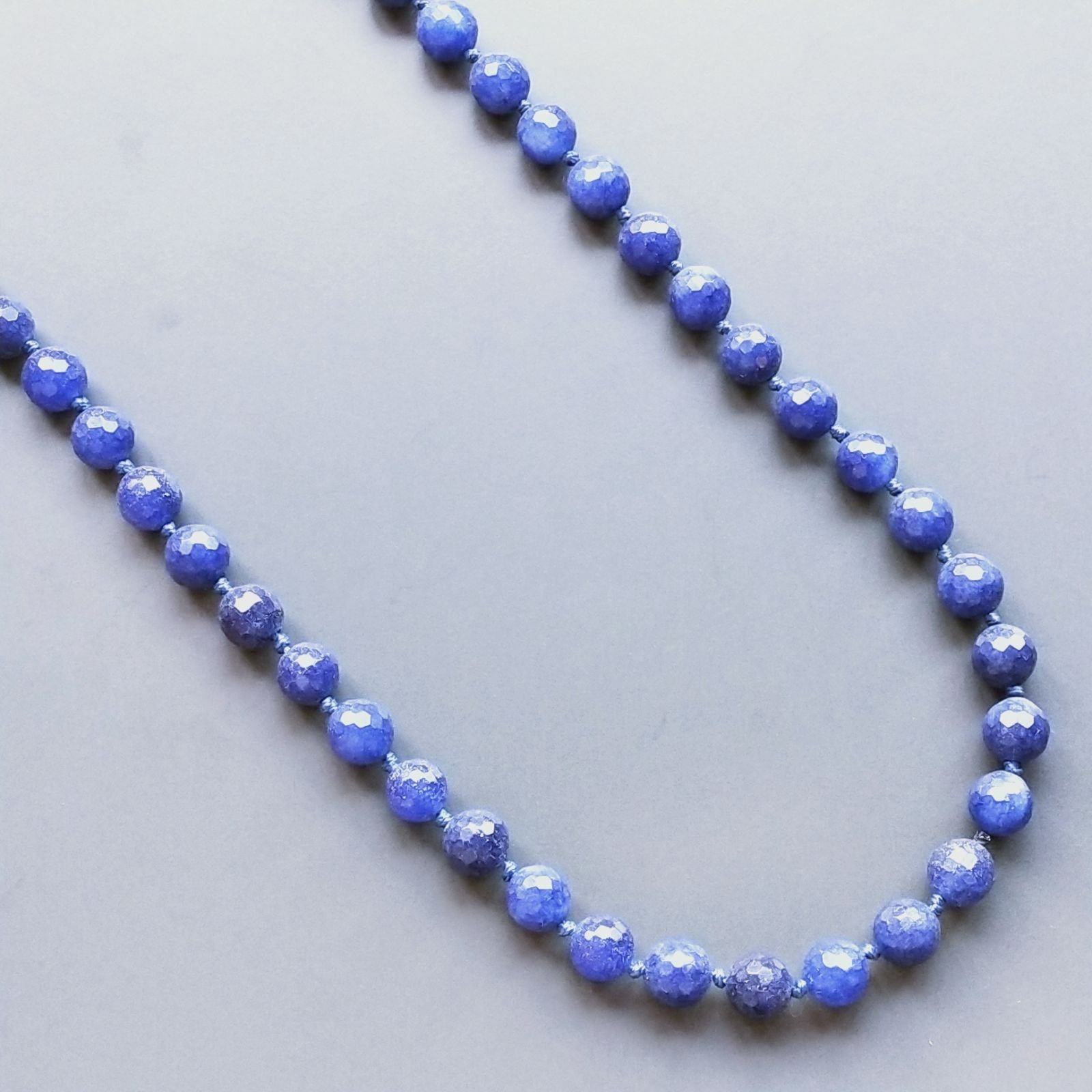 Collana Annodato di Giada Zaffiro Forma Tondo Sfaccettato 10mm