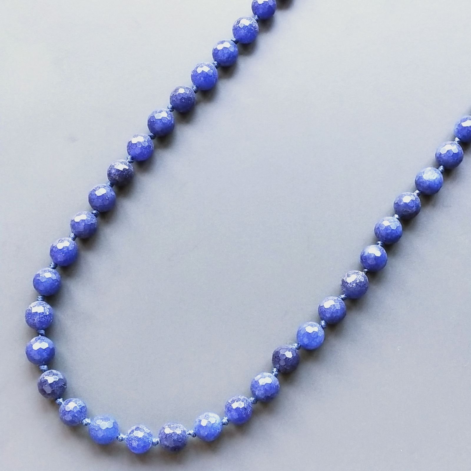 Collana Annodato di Giada Zaffiro Forma Tondo Sfaccettato 10mm
