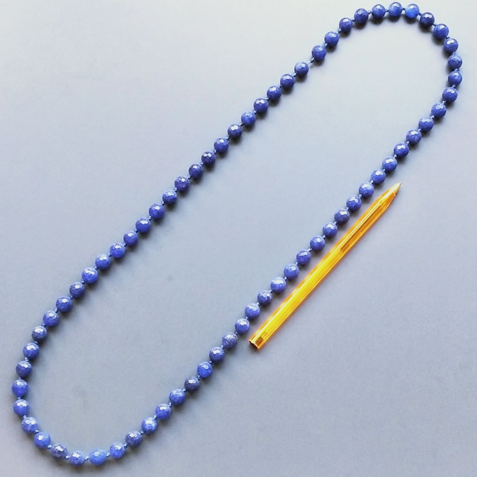 Collana Annodato di Giada Zaffiro Forma Tondo Sfaccettato 10mm