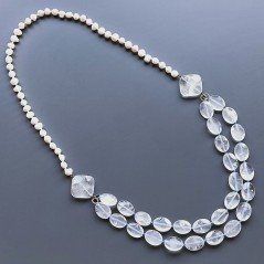 Collane cristallo di rocca ovale satinato lucido 15x20 mm annodato con perle di fiume acqua dolce